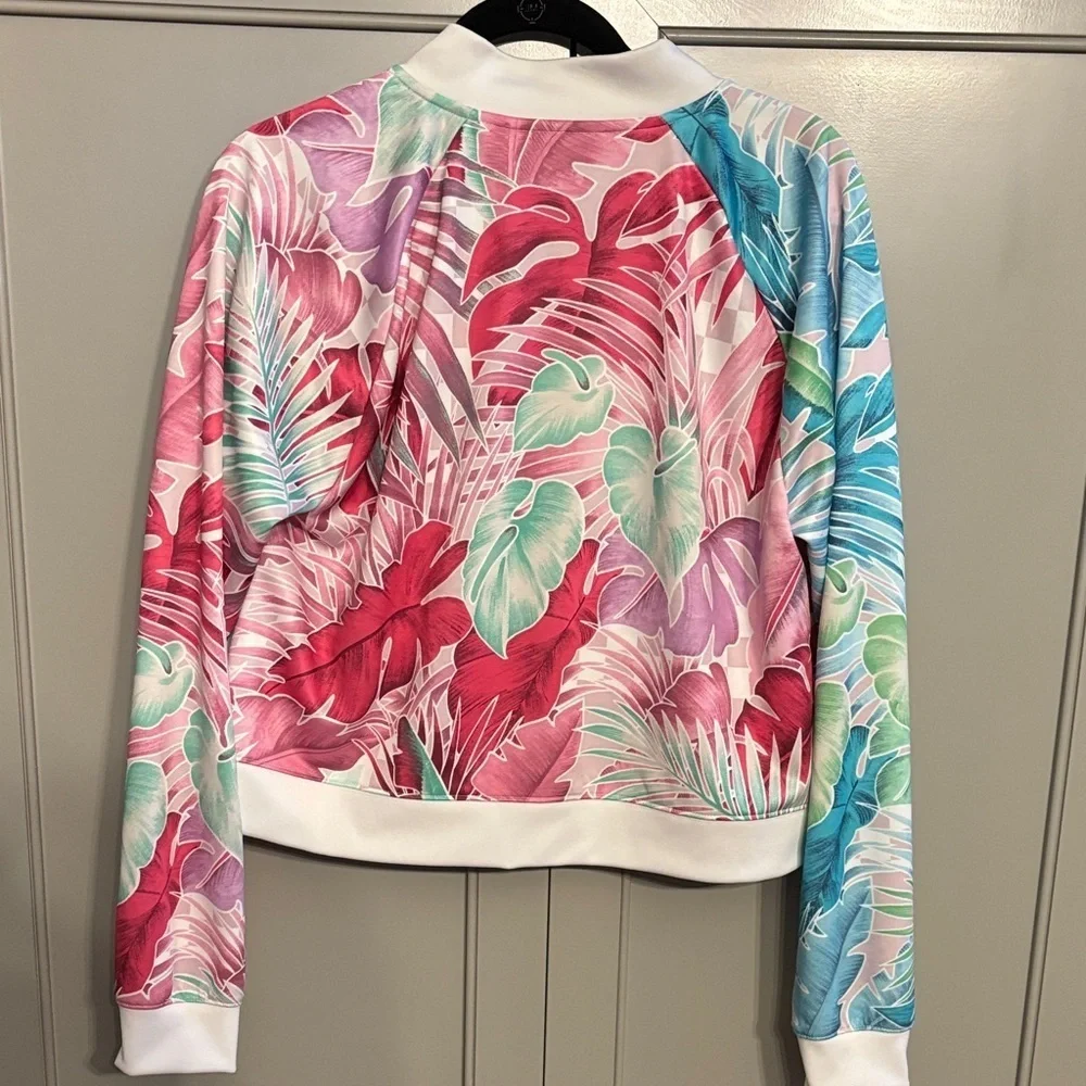 Nike Women’s Crop Track Jacket Botanical Leaves White Pink Blue L